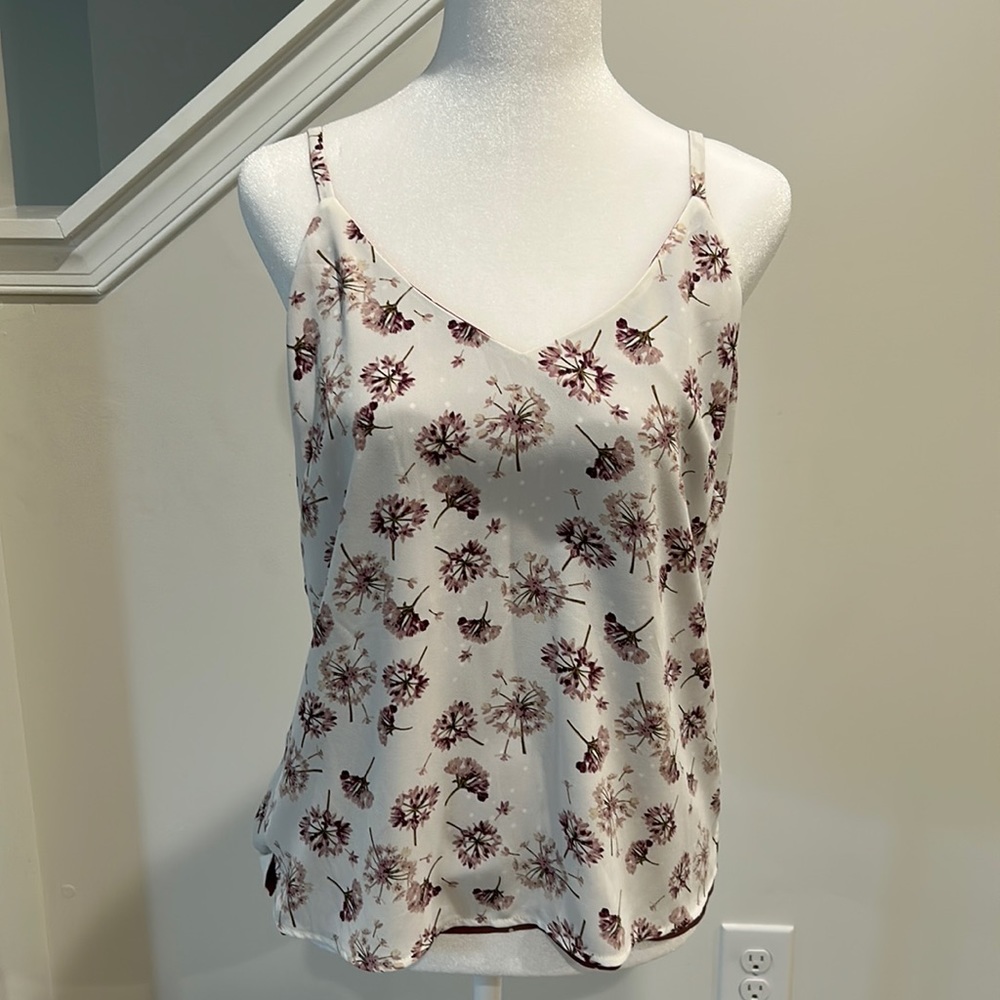 New with Tags! White House Black Market Willa Rvrs Print Cami - Ecru/Lavender
